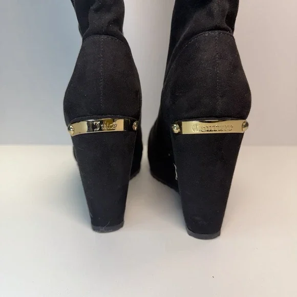 JUICY COUTURE Jckasia Black Suede Faux Fur Lining Mid Calf Wedge Boots Sz 6 - Picture 2 of 9